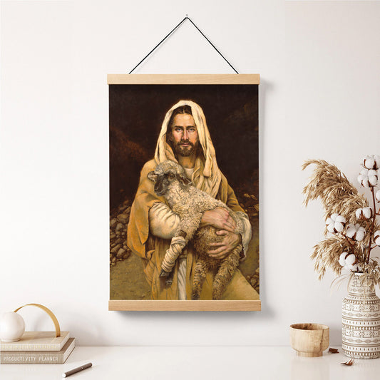Jesus And The Lamb Picture - Bind Up The Broken Hearted Portrait Hanging Canvas Wall Art - Christian Wall Decor - Religious Canvas