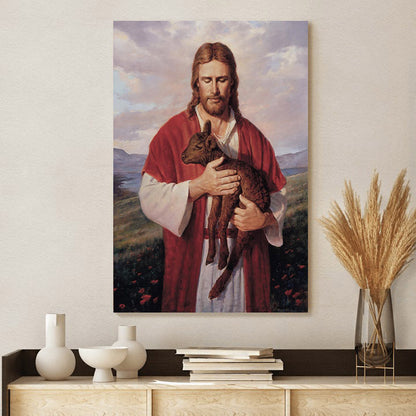 Jesus And The Lamb Picture - Black Lamb Portrait Canvas Wall Art - Christian Wall Decor