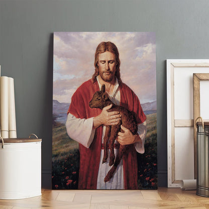 Jesus And The Lamb Picture - Black Lamb Portrait Canvas Wall Art - Christian Wall Decor