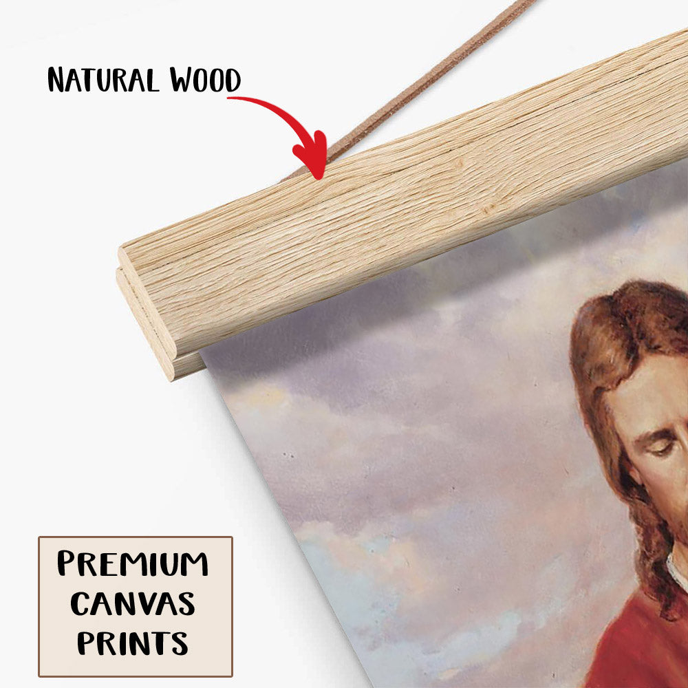 Jesus And The Lamb Picture - Black Lamb Portrait Hanging Canvas Wall Art - Christian Wall Decor - Religious Canvas