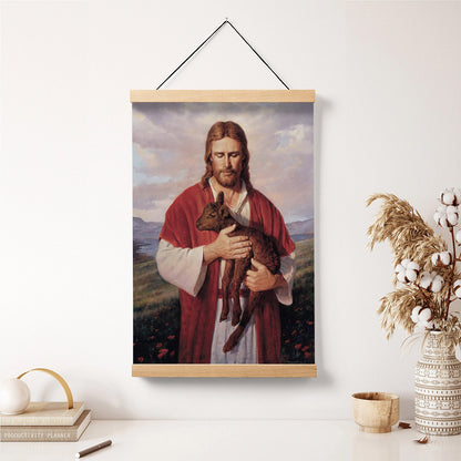 Jesus And The Lamb Picture - Black Lamb Portrait Hanging Canvas Wall Art - Christian Wall Decor - Religious Canvas