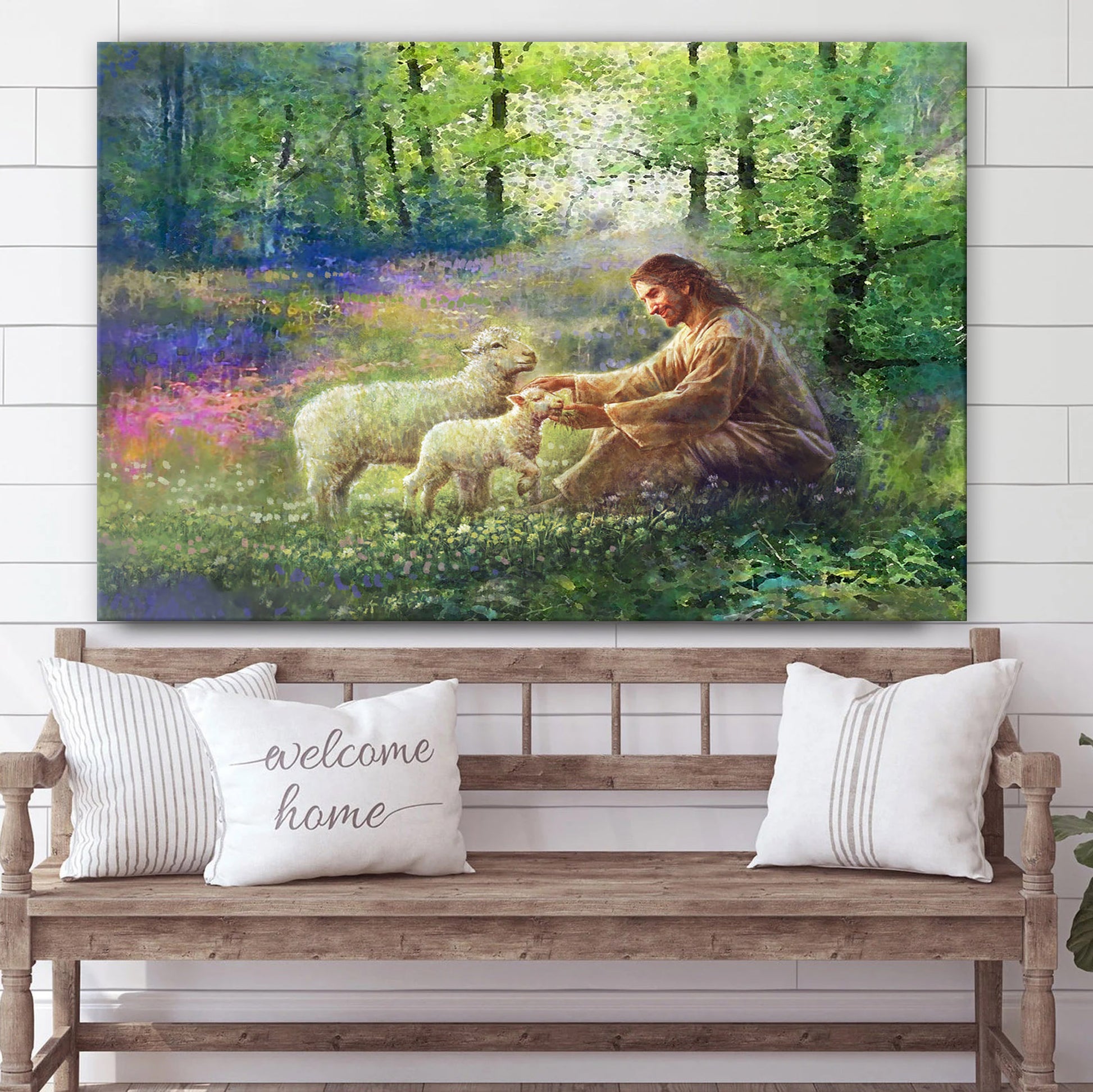 Jesus And The Lamb Picture - Bring Me The Little Ones Canvas Wall Art - Christian Wall Decor