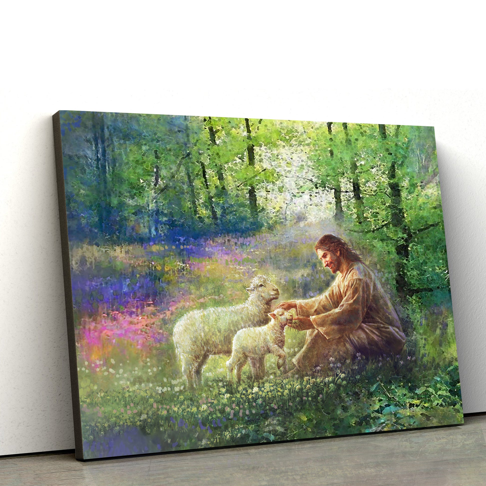 Jesus And The Lamb Picture - Bring Me The Little Ones Canvas Wall Art - Christian Wall Decor
