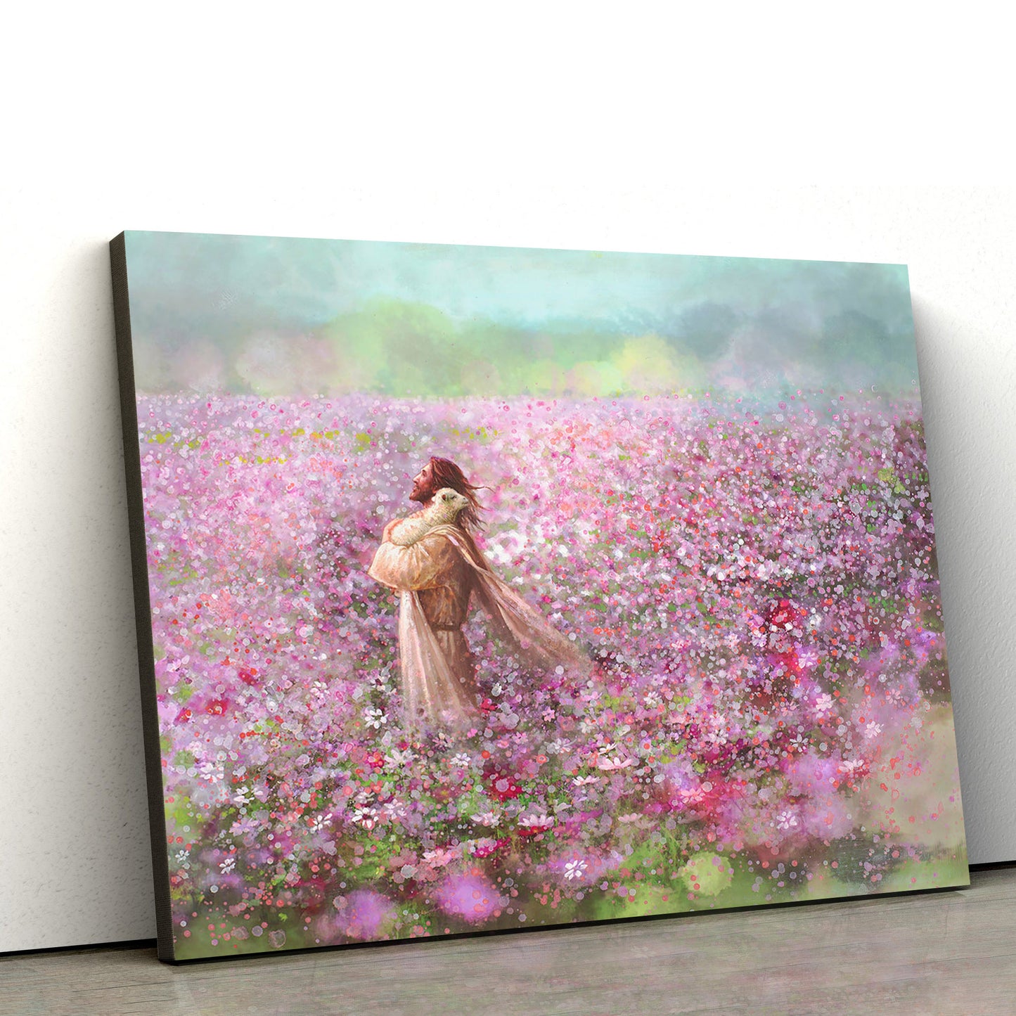 Jesus And The Lamb Picture - Calming Embrace Canvas Wall Art - Christian Wall Decor