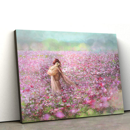 Jesus And The Lamb Picture - Calming Embrace Canvas Wall Art - Christian Wall Decor