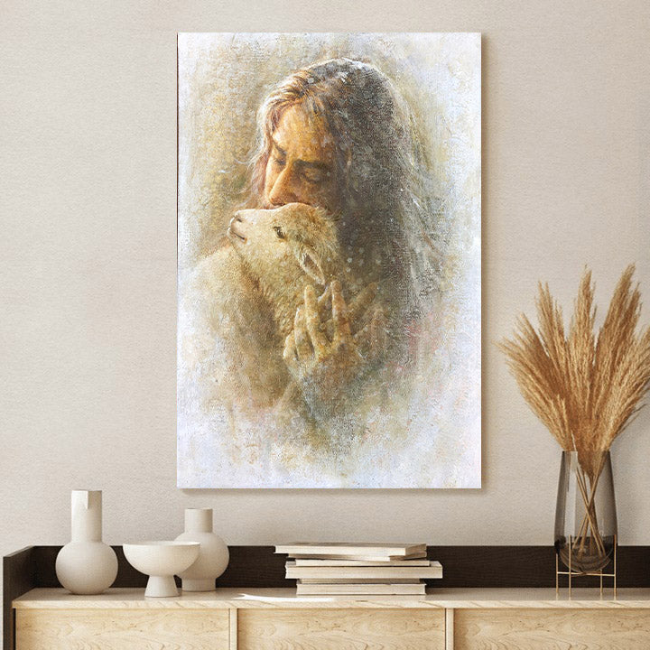 Jesus And The Lamb Picture - Comfort Eternal Portrait Canvas Wall Art - Christian Wall Decor