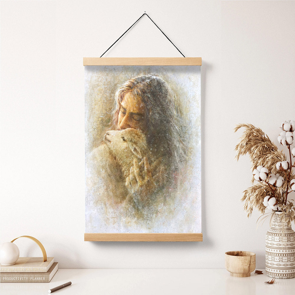 Jesus And The Lamb Picture - Comfort Eternal Portrait Hanging Canvas Wall Art - Christian Wall Decor - Religious Canvas