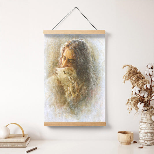 Jesus And The Lamb Picture - Comfort Eternal Portrait Hanging Canvas Wall Art - Christian Wall Decor - Religious Canvas