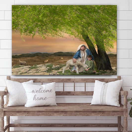 Jesus And The Lamb Picture - Feed My Lambs Canvas Wall Art - Christian Wall Decor