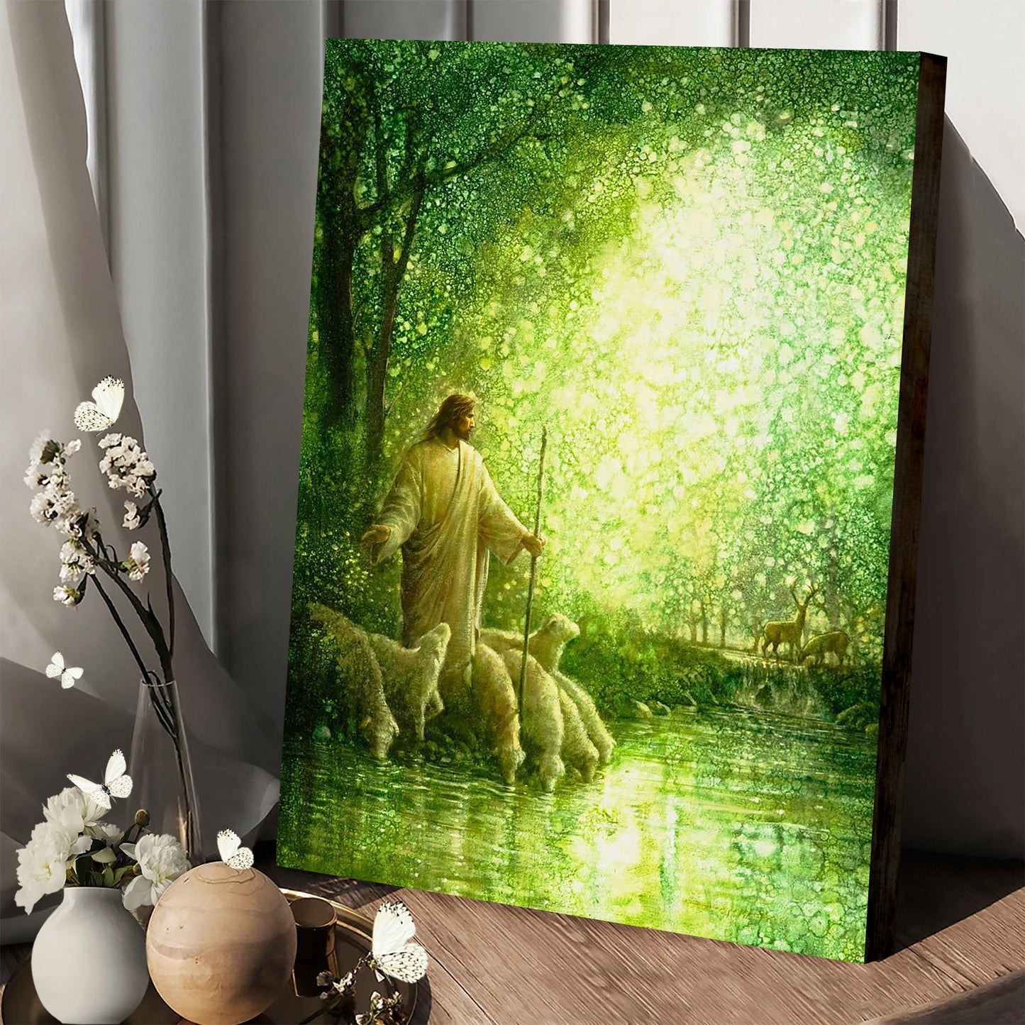 Jesus And The Lamb Picture - Feed My Sheep Portrait Canvas Wall Art - Christian Wall Decor