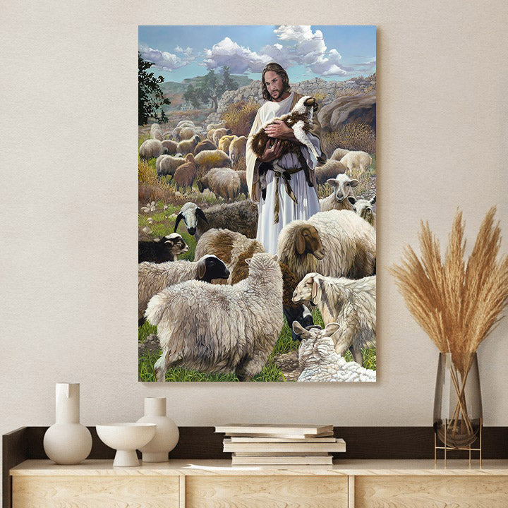 Jesus And The Lamb Picture - Finding The One Portrait Canvas Wall Art - Christian Wall Decor