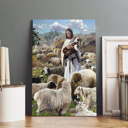 Jesus And The Lamb Picture - Finding The One Portrait Canvas Wall Art - Christian Wall Decor