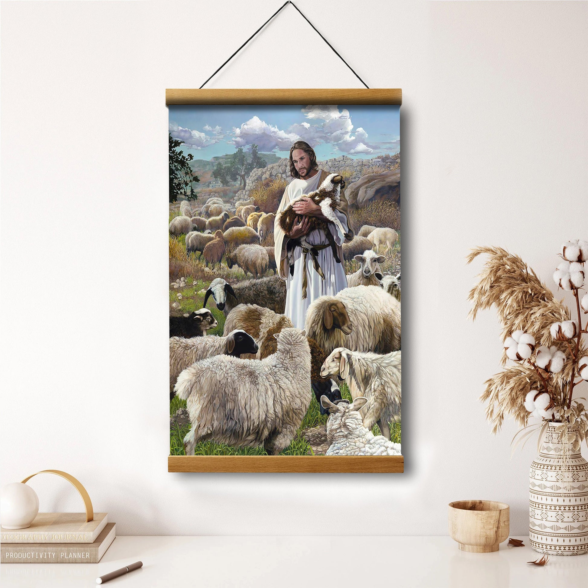 Jesus And The Lamb Picture - Finding The One Portrait Hanging Canvas Wall Art - Christian Wall Decor - Religious Canvas