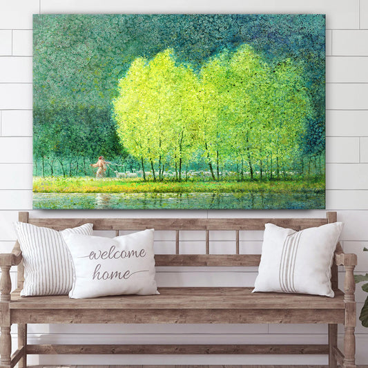 Jesus And The Lamb Picture - Follow In His Footsteps Canvas Wall Art - Christian Wall Decor