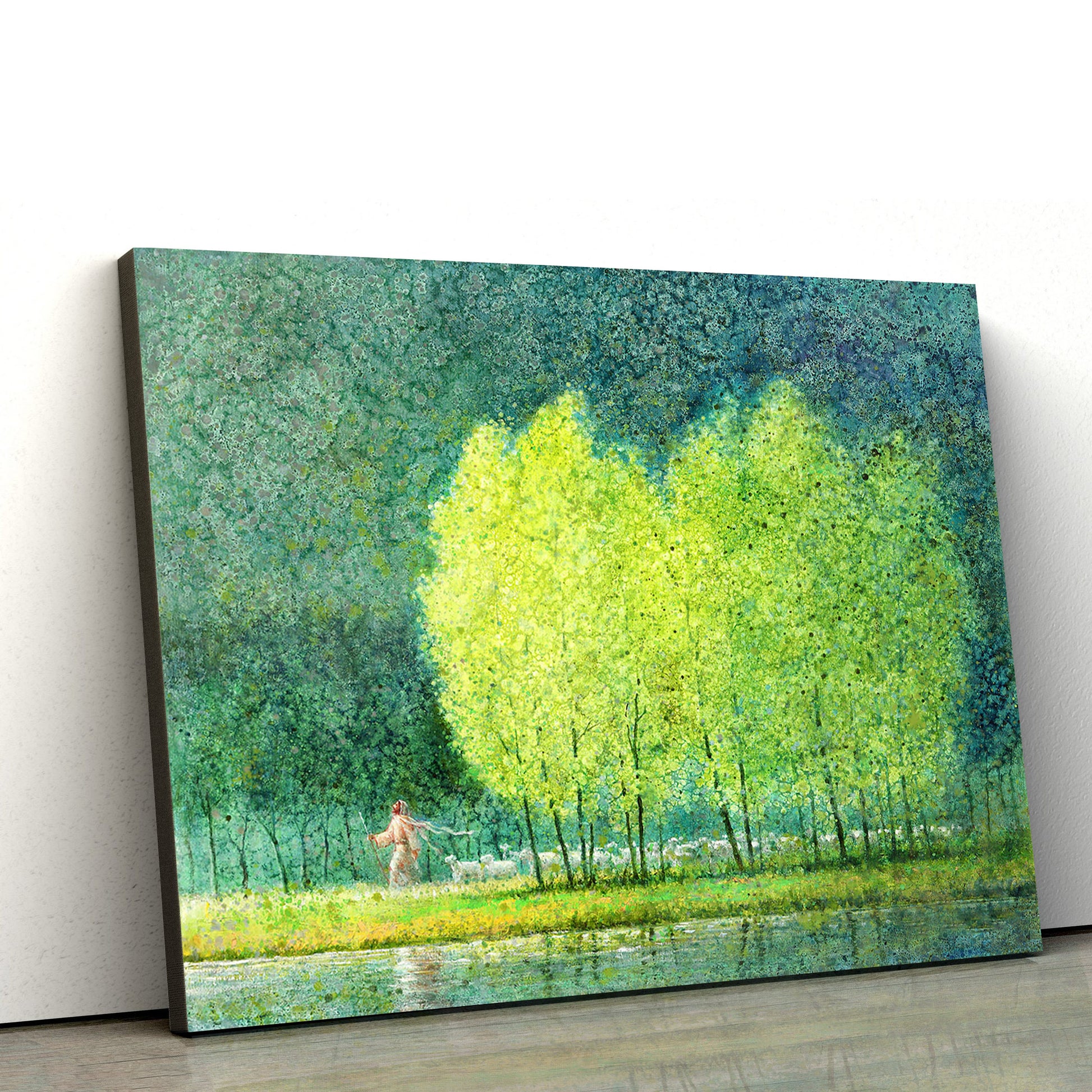 Jesus And The Lamb Picture - Follow In His Footsteps Canvas Wall Art - Christian Wall Decor