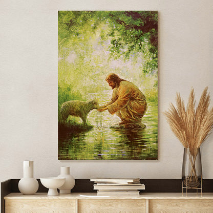 Jesus And The Lamb Picture - Gentle Shepherd Portrait Canvas Wall Art - Christian Wall Decor