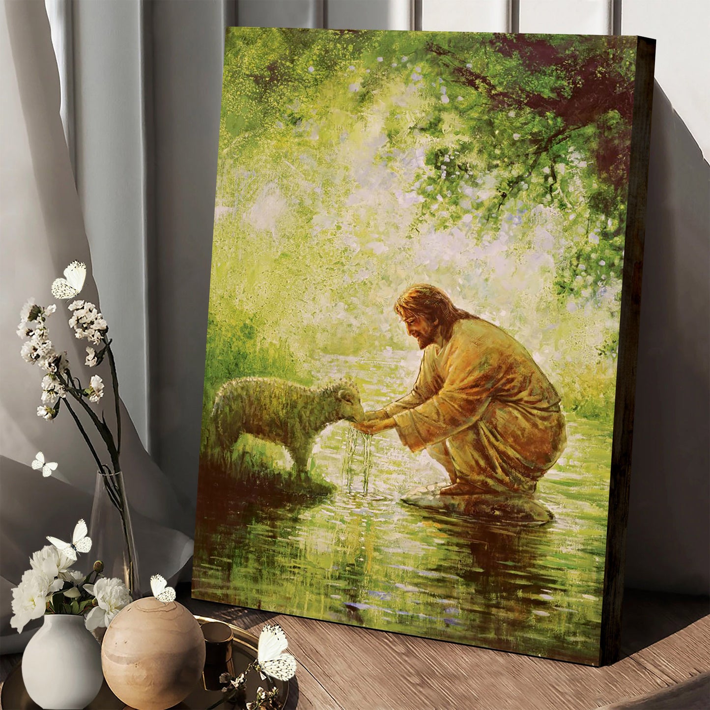 Jesus And The Lamb Picture - Gentle Shepherd Portrait Canvas Wall Art - Christian Wall Decor