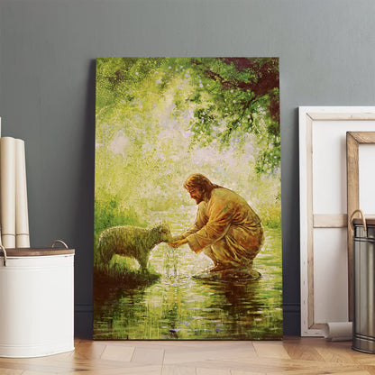 Jesus And The Lamb Picture - Gentle Shepherd Portrait Canvas Wall Art - Christian Wall Decor