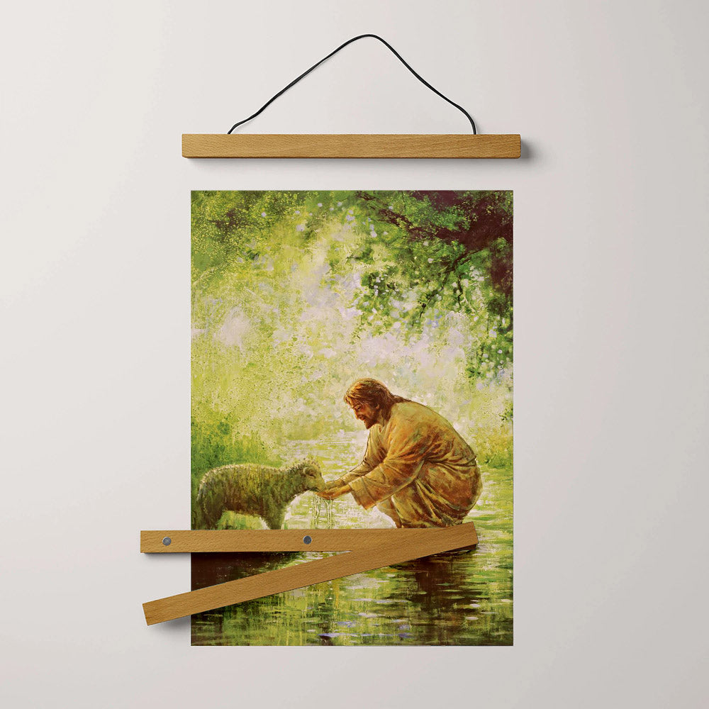 Jesus And The Lamb Picture - Gentle Shepherd Portrait Hanging Canvas Wall Art - Christian Wall Decor - Religious Canvas
