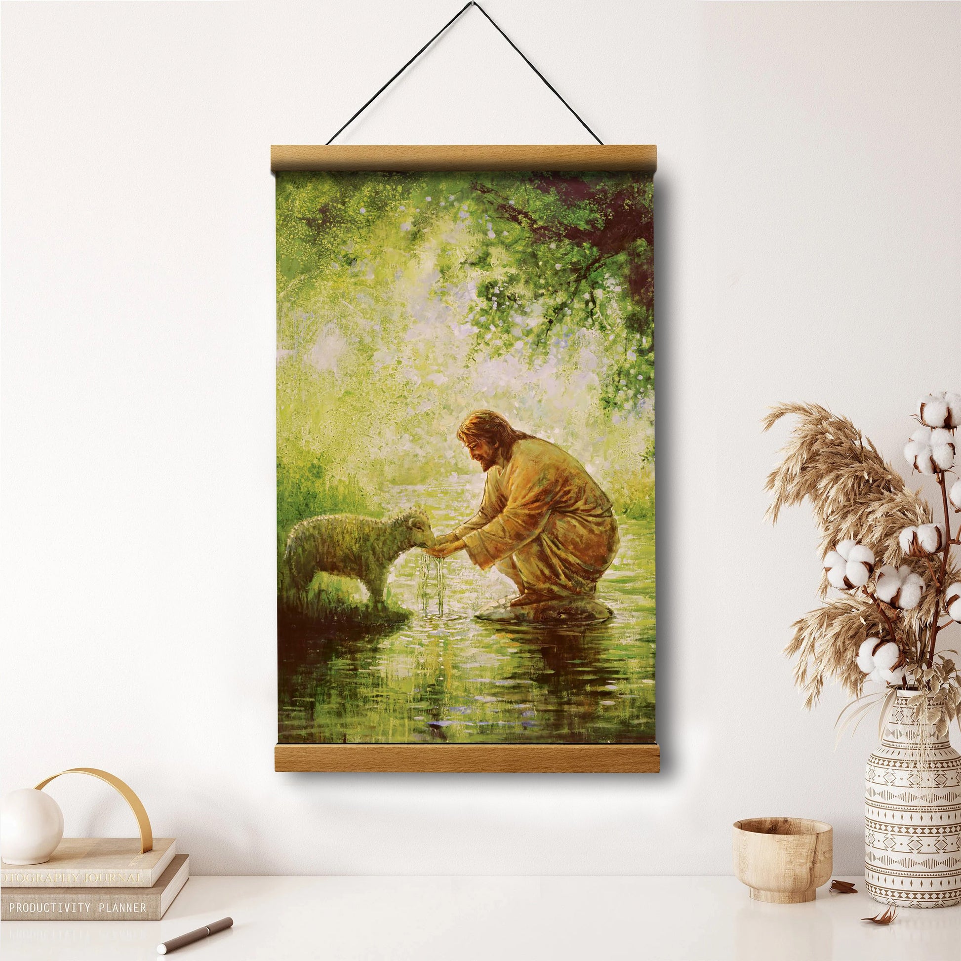 Jesus And The Lamb Picture - Gentle Shepherd Portrait Hanging Canvas Wall Art - Christian Wall Decor - Religious Canvas