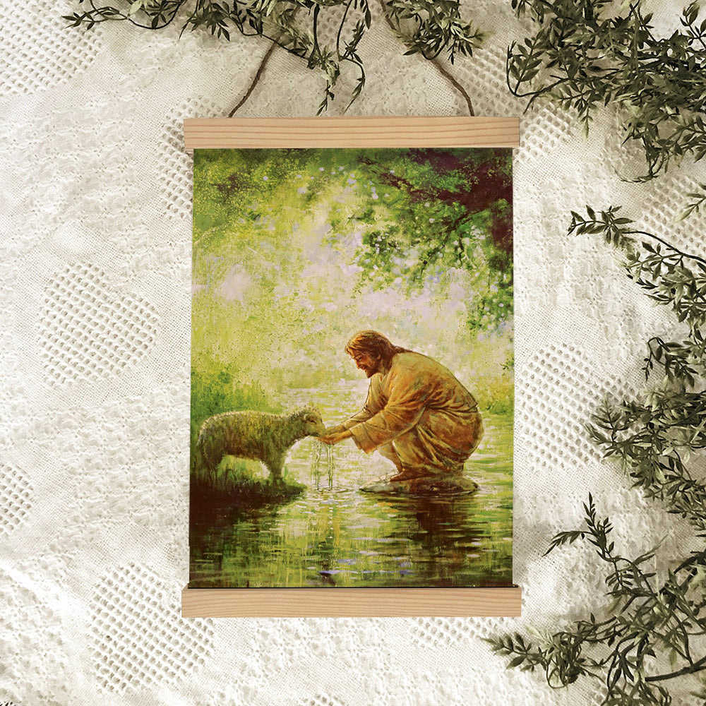 Jesus And The Lamb Picture - Gentle Shepherd Portrait Hanging Canvas Wall Art - Christian Wall Decor - Religious Canvas