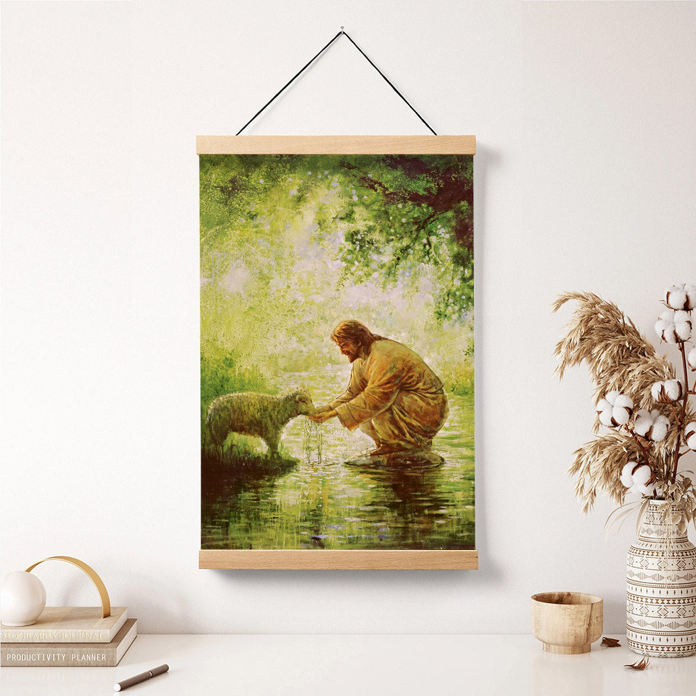 Jesus And The Lamb Picture - Gentle Shepherd Portrait Hanging Canvas Wall Art - Christian Wall Decor - Religious Canvas
