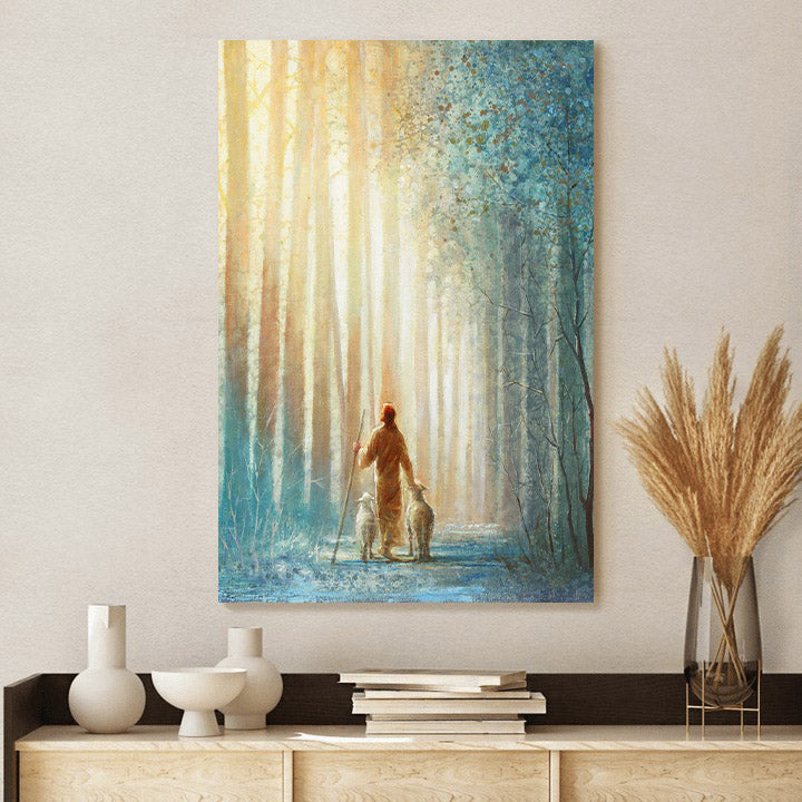 Jesus And The Lamb Picture - He Leadeth Me Portrait Canvas Wall Art - Christian Wall Decor