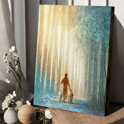 Jesus And The Lamb Picture - He Leadeth Me Portrait Canvas Wall Art - Christian Wall Decor
