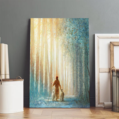 Jesus And The Lamb Picture - He Leadeth Me Portrait Canvas Wall Art - Christian Wall Decor