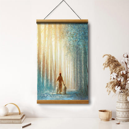 Jesus And The Lamb Picture - He Leadeth Me Portrait Hanging Canvas Wall Art - Christian Wall Decor - Religious Canvas