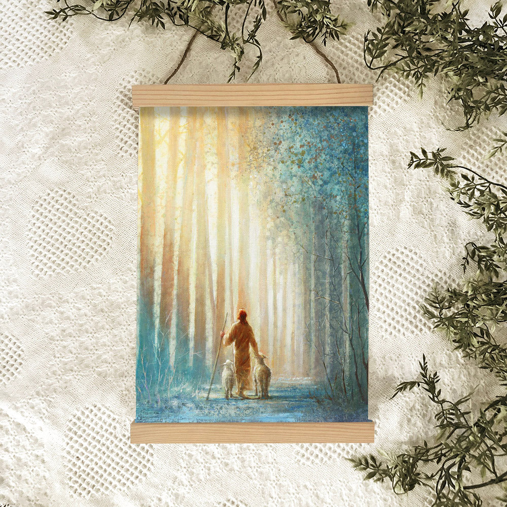 Jesus And The Lamb Picture - He Leadeth Me Portrait Hanging Canvas Wall Art - Christian Wall Decor - Religious Canvas