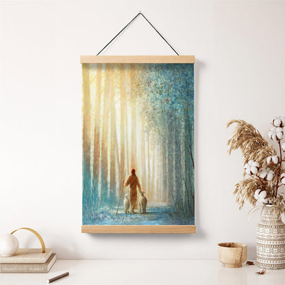 Jesus And The Lamb Picture - He Leadeth Me Portrait Hanging Canvas Wall Art - Christian Wall Decor - Religious Canvas