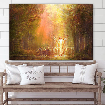 Jesus And The Lamb Picture - Heaven's Glow Canvas Wall Art - Christian Wall Decor