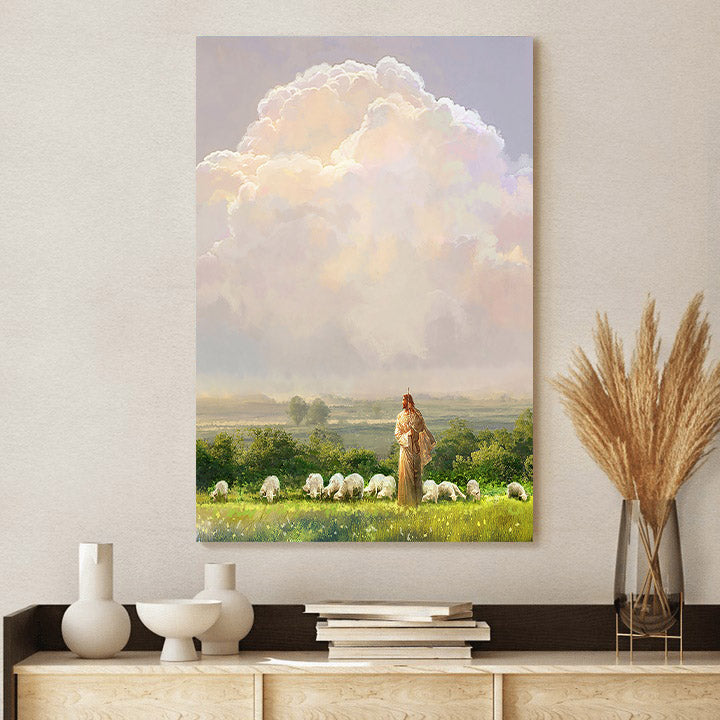 Jesus And The Lamb Picture - I Shall Not Want Portrait Canvas Wall Art - Christian Wall Decor
