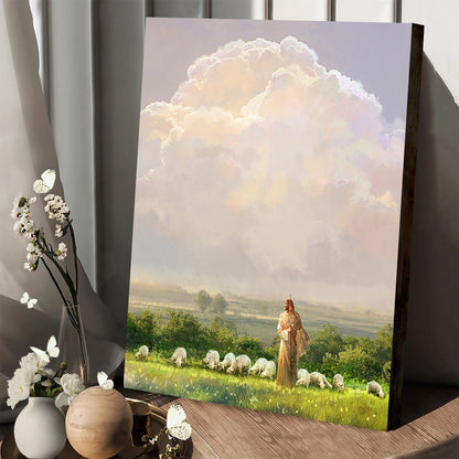Jesus And The Lamb Picture - I Shall Not Want Portrait Canvas Wall Art - Christian Wall Decor