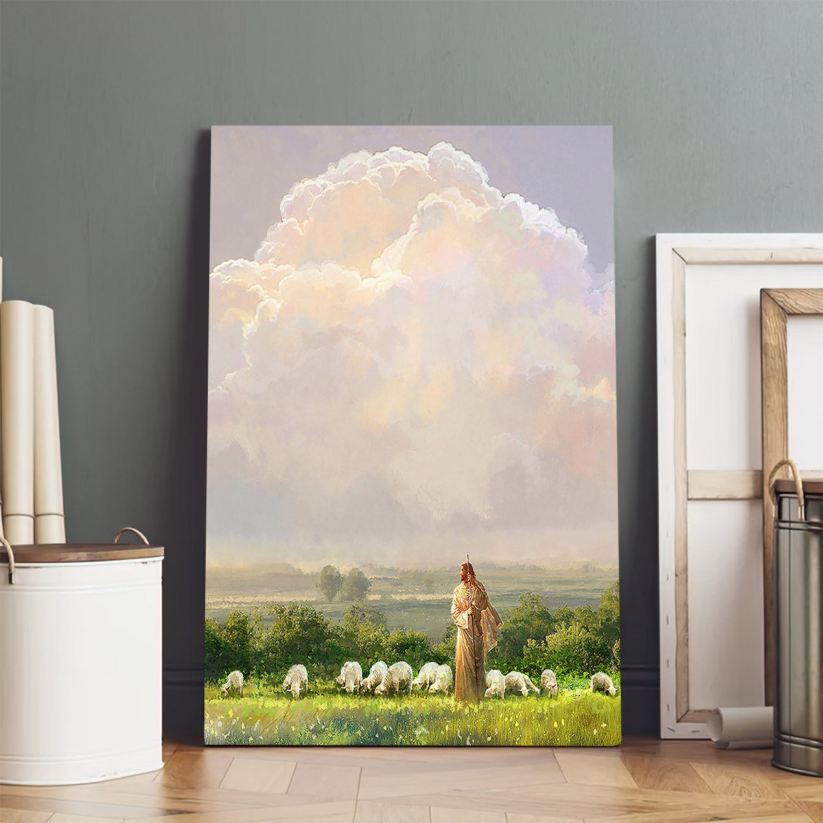 Jesus And The Lamb Picture - I Shall Not Want Portrait Canvas Wall Art - Christian Wall Decor