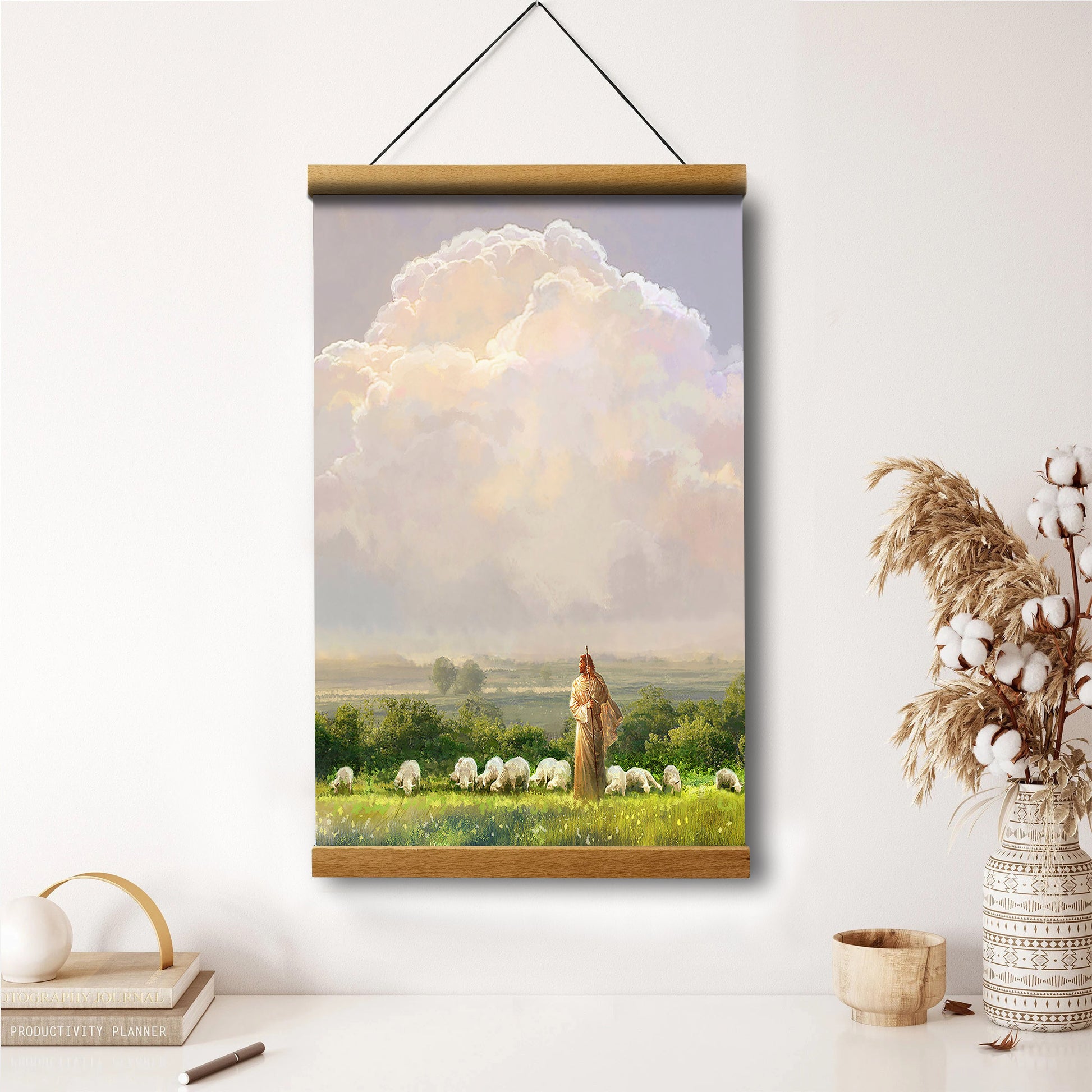 Jesus And The Lamb Picture - I Shall Not Want Portrait Hanging Canvas Wall Art - Christian Wall Decor - Religious Canvas