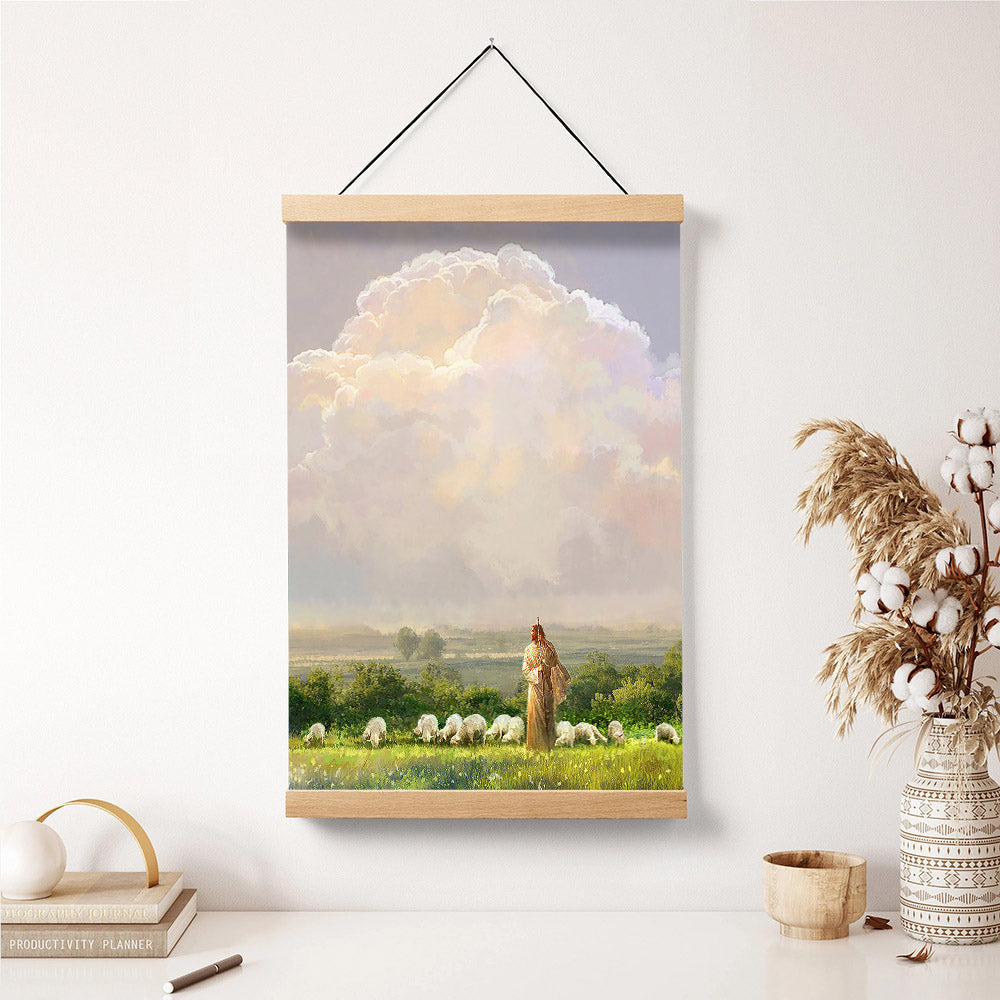 Jesus And The Lamb Picture - I Shall Not Want Portrait Hanging Canvas Wall Art - Christian Wall Decor - Religious Canvas