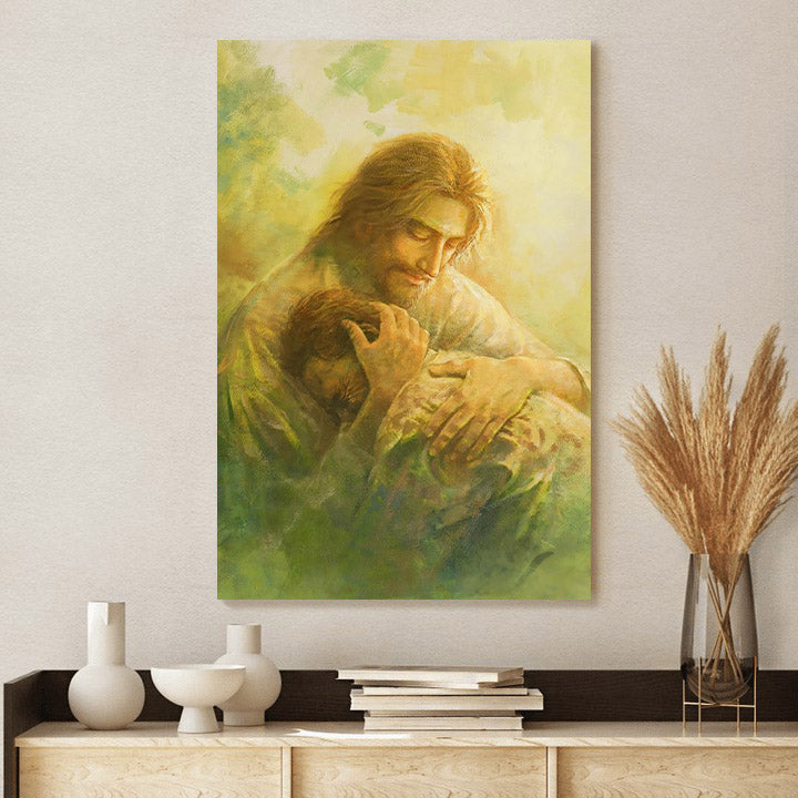 Jesus And The Lamb Picture - I Will Give You Rest Portrait Canvas Wall Art - Christian Wall Decor