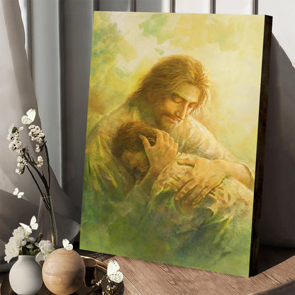 Jesus And The Lamb Picture - I Will Give You Rest Portrait Canvas Wall Art - Christian Wall Decor