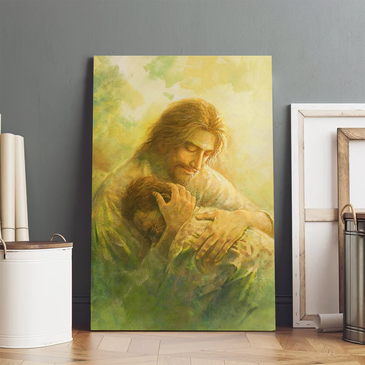Jesus And The Lamb Picture - I Will Give You Rest Portrait Canvas Wall Art - Christian Wall Decor