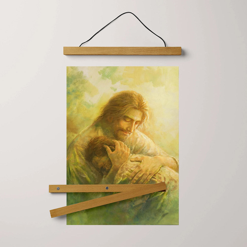 Jesus And The Lamb Picture - I Will Give You Rest Portrait Hanging Canvas Wall Art - Christian Wall Decor - Religious Canvas