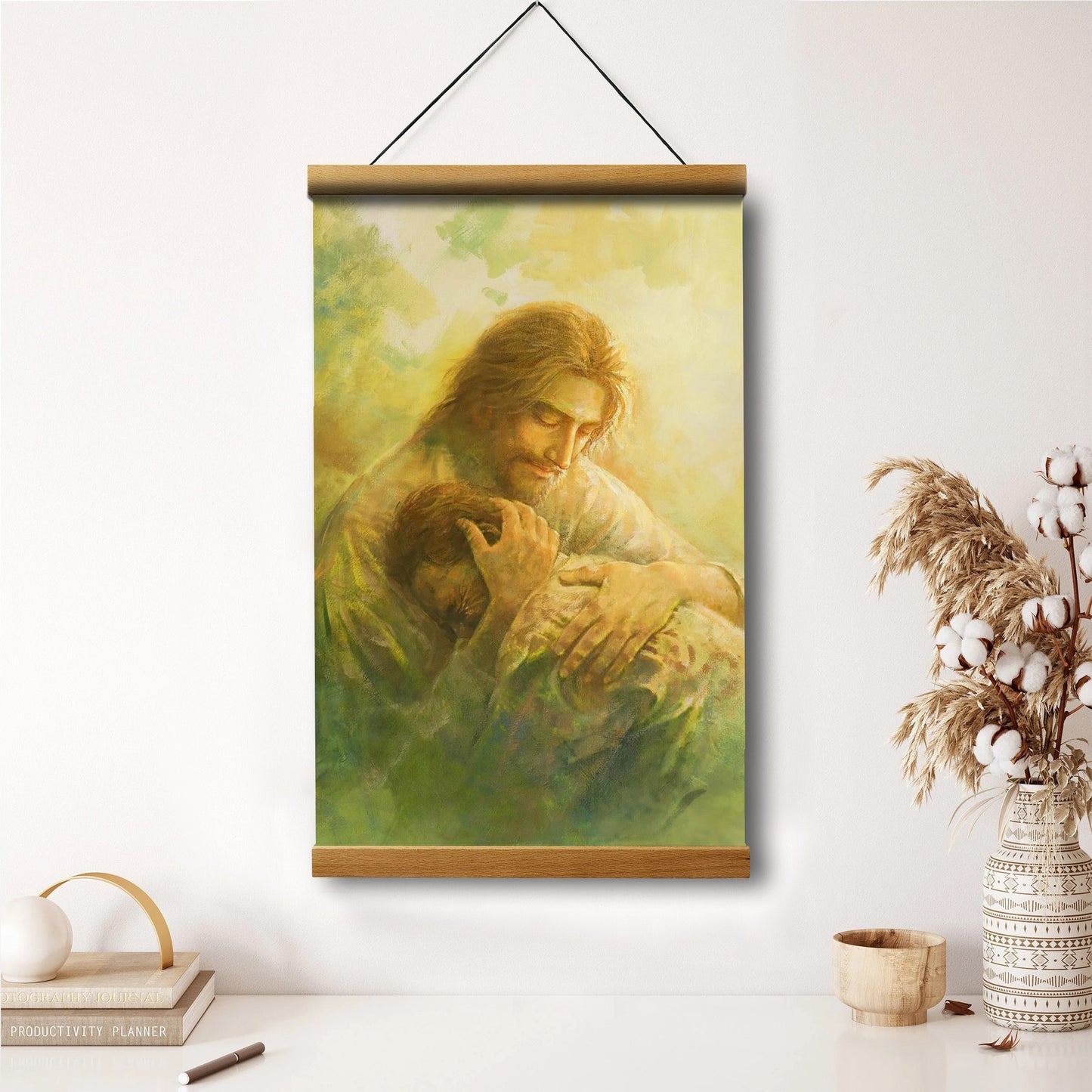 Jesus And The Lamb Picture - I Will Give You Rest Portrait Hanging Canvas Wall Art - Christian Wall Decor - Religious Canvas