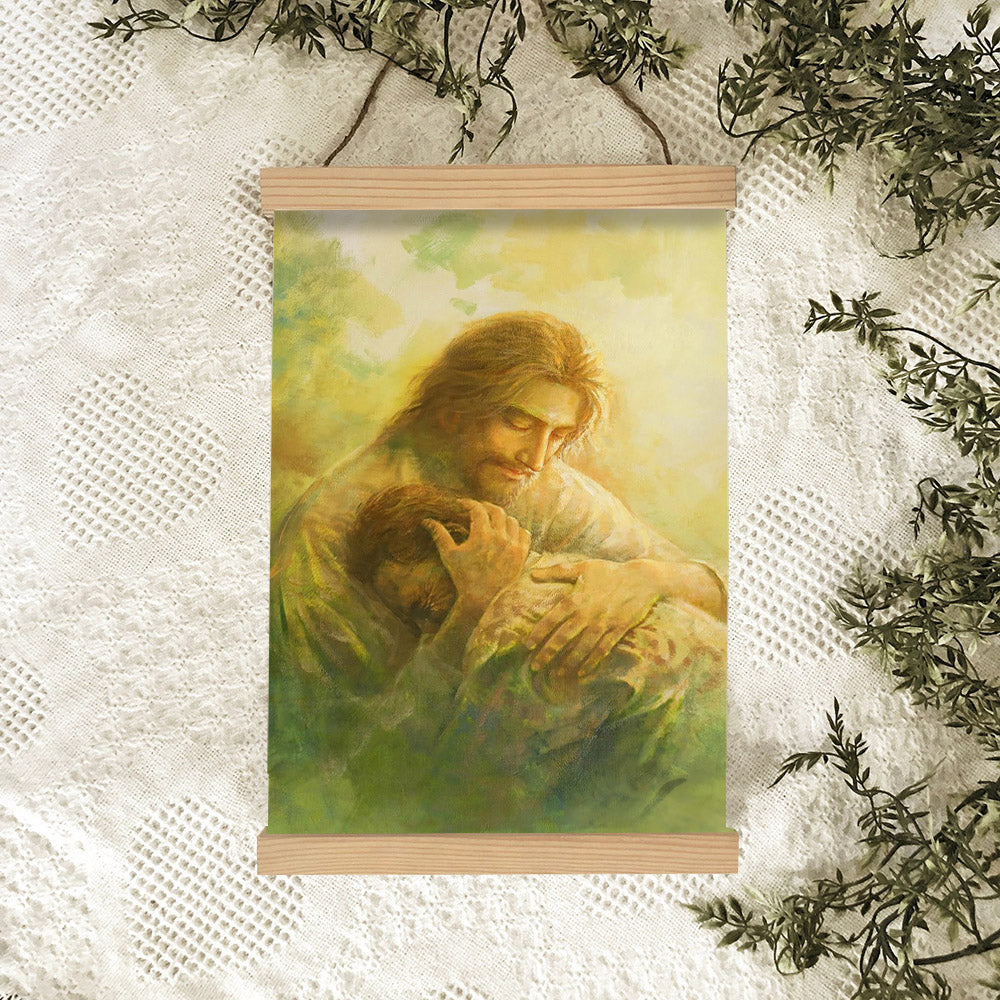 Jesus And The Lamb Picture - I Will Give You Rest Portrait Hanging Canvas Wall Art - Christian Wall Decor - Religious Canvas