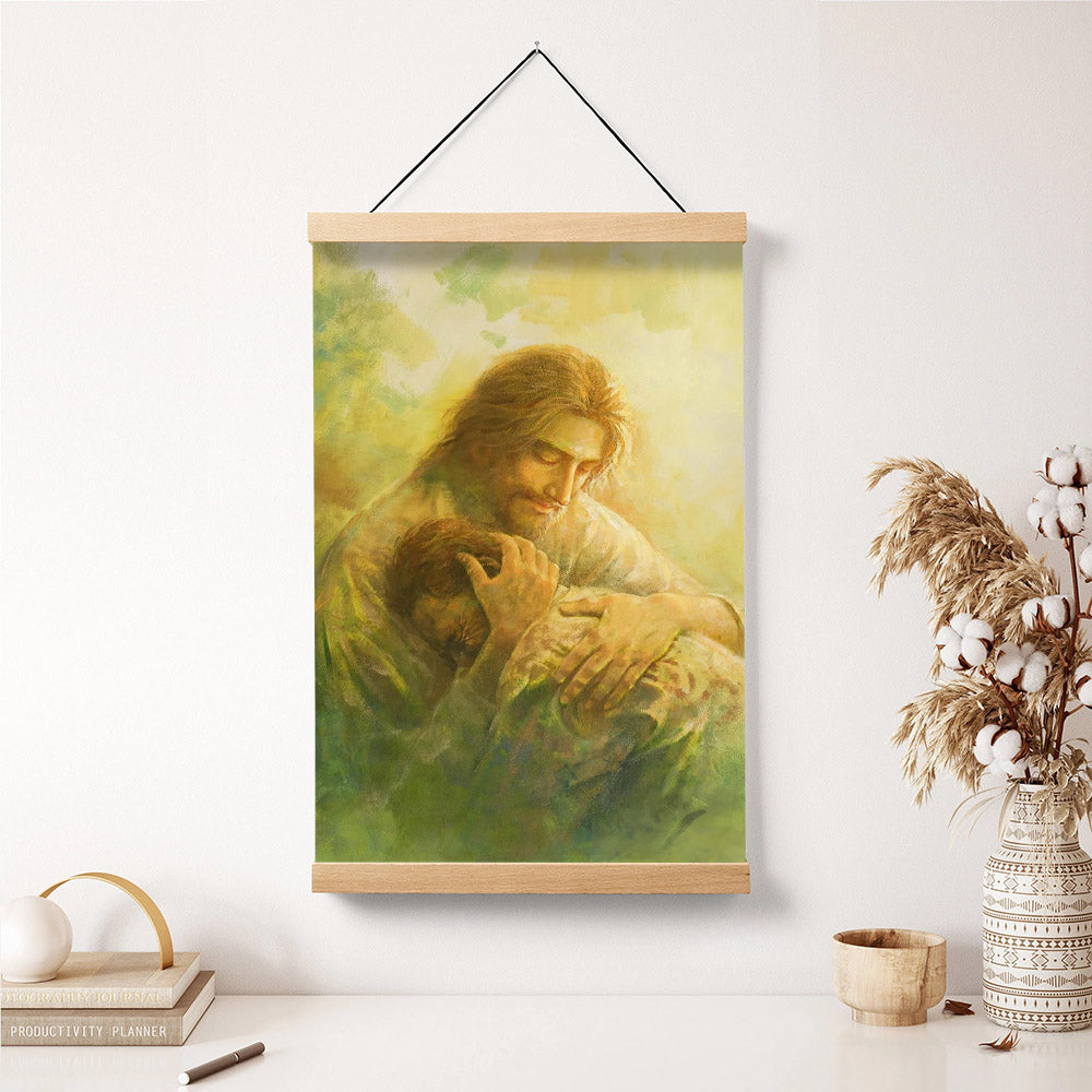 Jesus And The Lamb Picture - I Will Give You Rest Portrait Hanging Canvas Wall Art - Christian Wall Decor - Religious Canvas