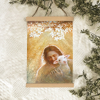 Jesus And The Lamb Picture - In Gods Favor Portrait Hanging Canvas Wall Art - Christian Wall Decor - Religious Canvas