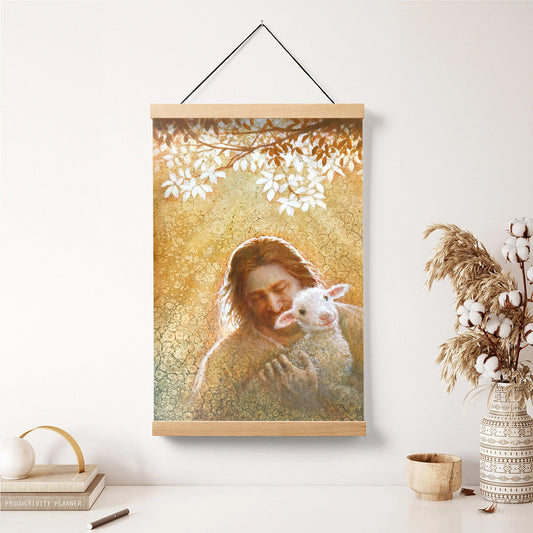 Jesus And The Lamb Picture - In Gods Favor Portrait Hanging Canvas Wall Art - Christian Wall Decor - Religious Canvas