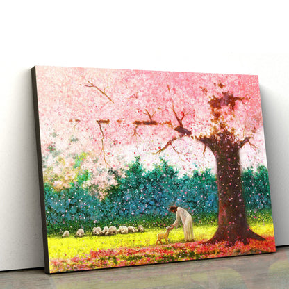 Jesus And The Lamb Picture - In Green Pastures Canvas Wall Art - Christian Wall Decor
