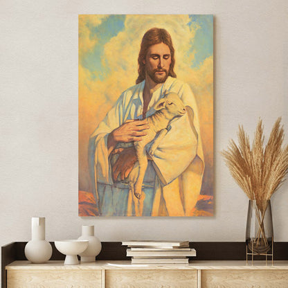 Jesus And The Lamb Picture - In His Arms Portrait Canvas Wall Art - Christian Wall Decor