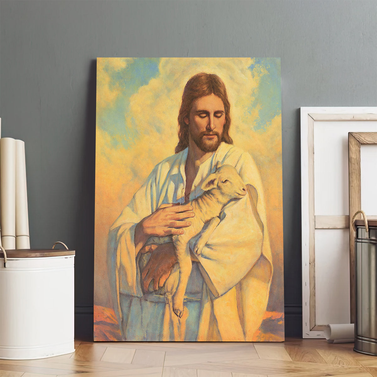Jesus And The Lamb Picture - In His Arms Portrait Canvas Wall Art - Christian Wall Decor